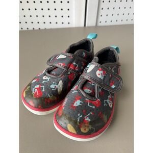 Bogs Kicker Strap Kids Boys 11 Gray Red Robot Print Hook & Loop Sneaker Shoes